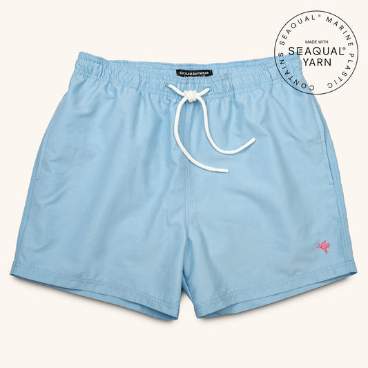 pale blue recycled SEAQUAL polyester swim shorts