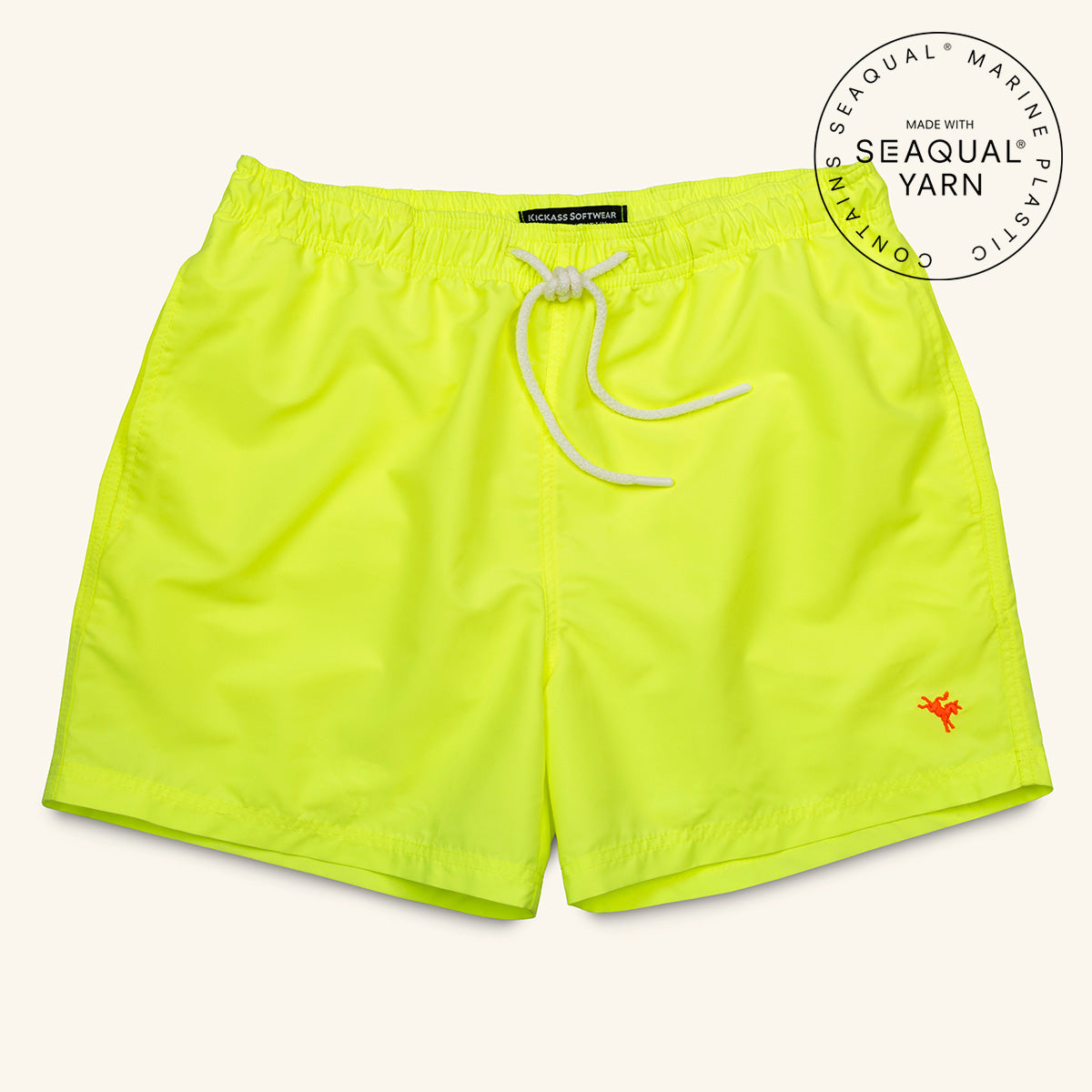 Neon yellow recycled SEAQUAL polyester swim shorts