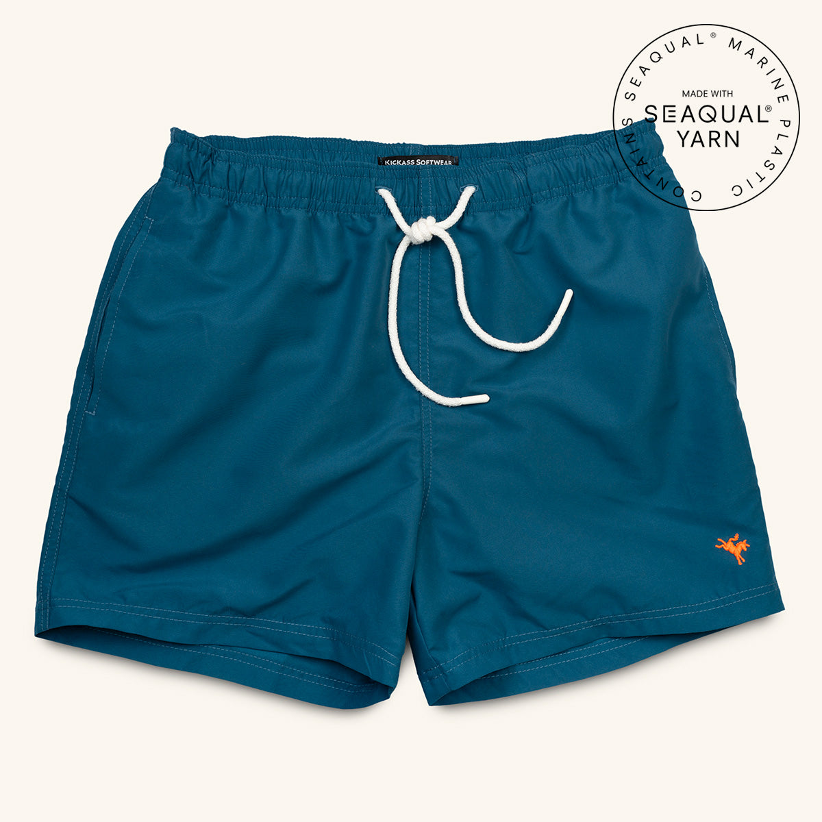 petrol blue recycled SEAQUAL polyester swim shorts