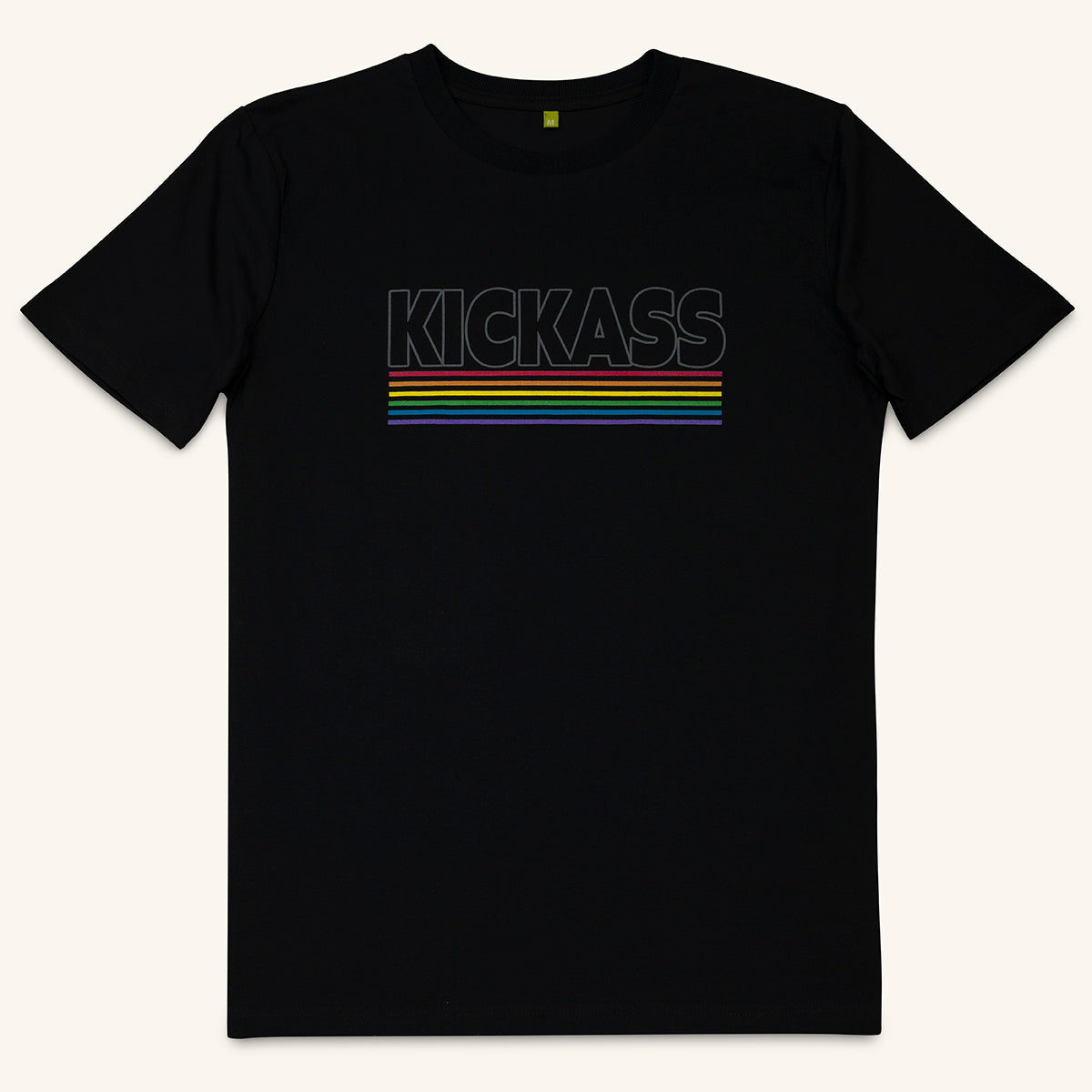 Black organic cotton Pride t-shirt with rainbow print