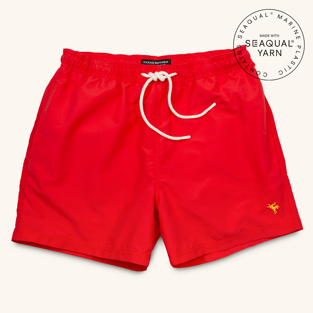 red recycled SEAQUAL polyester Baywatch lifeguard swim shorts 