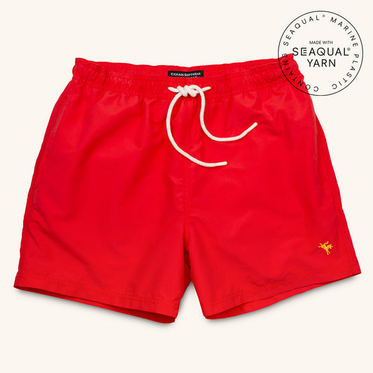 red recycled SEAQUAL polyester Baywatch lifeguard swim shorts 