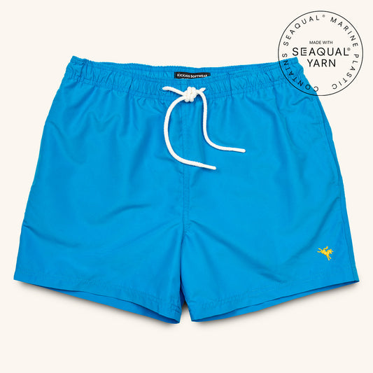 Bright blue recycled SEAQUAL polyester swim shorts