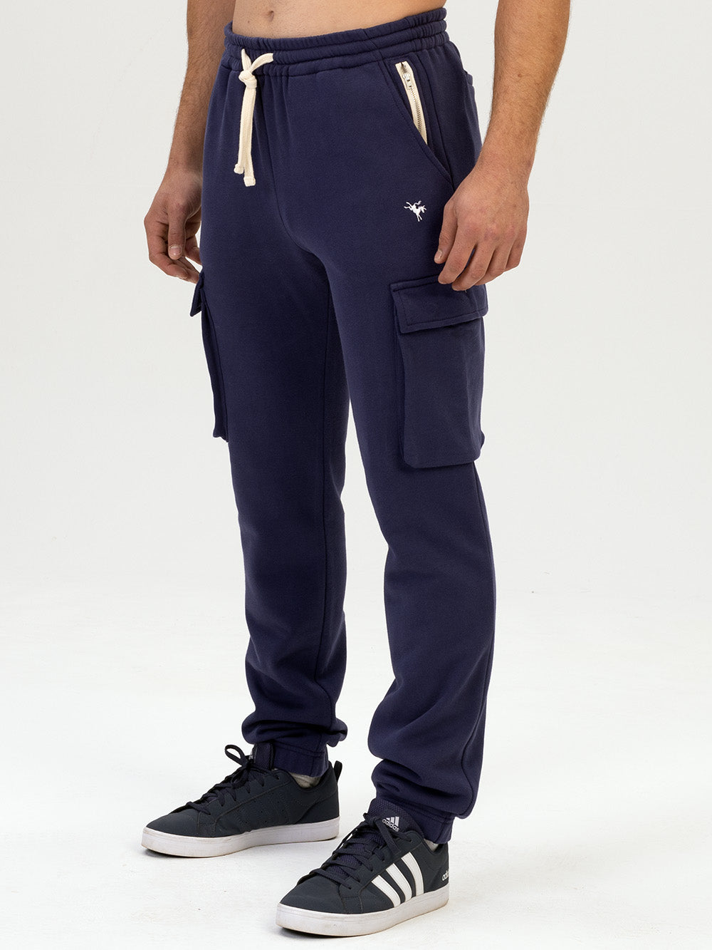 Navy organic cotton cargo joggers