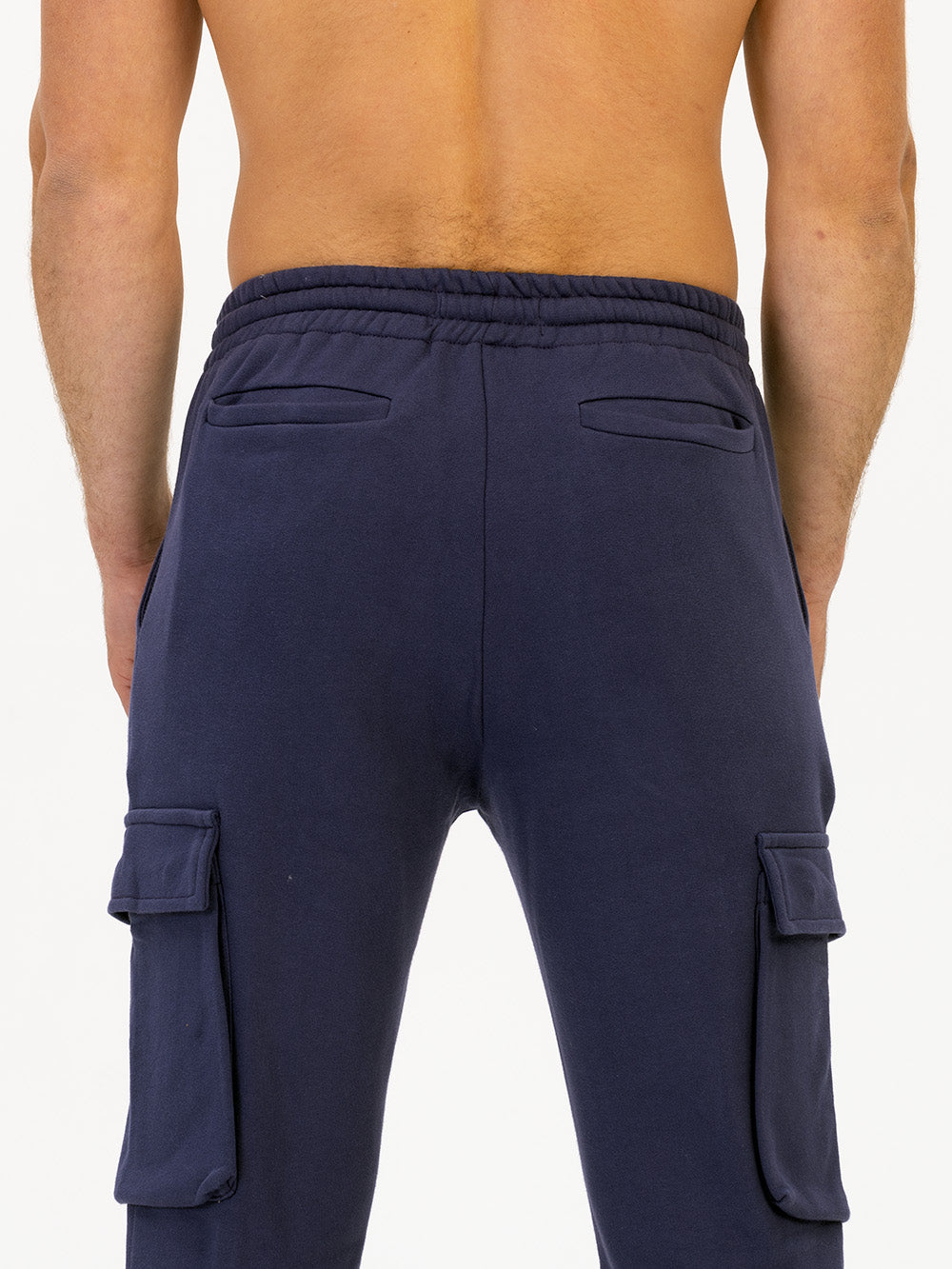 navy organic cotton cargo joggers back